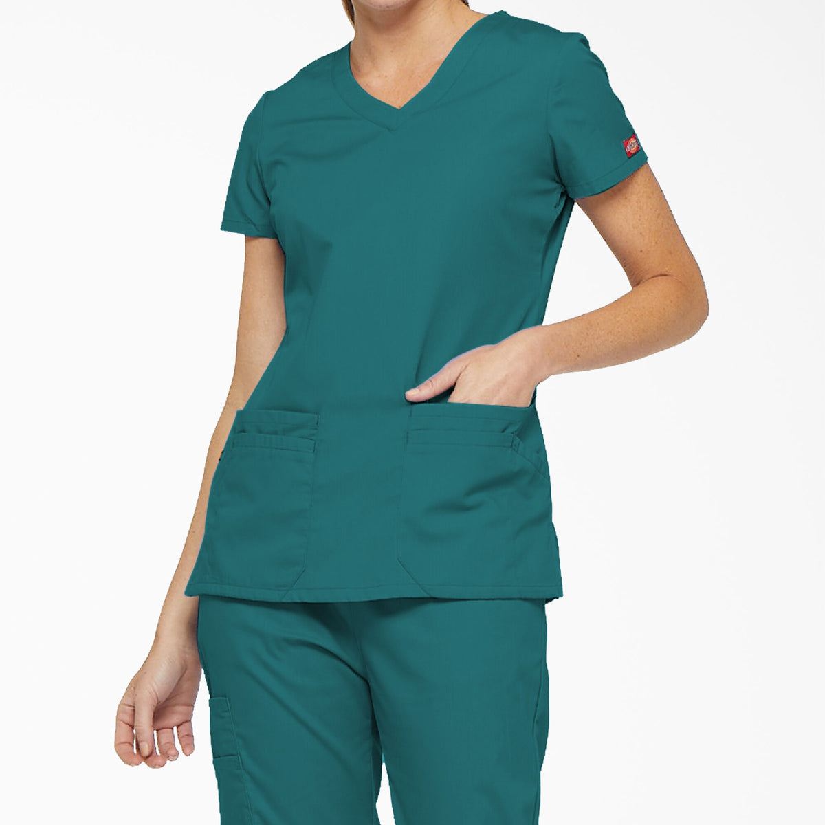 Dickies Women&#39;s EDS Signature V-Neck Scrub Top_Teal Blue - Work World - Workwear, Work Boots, Safety Gear