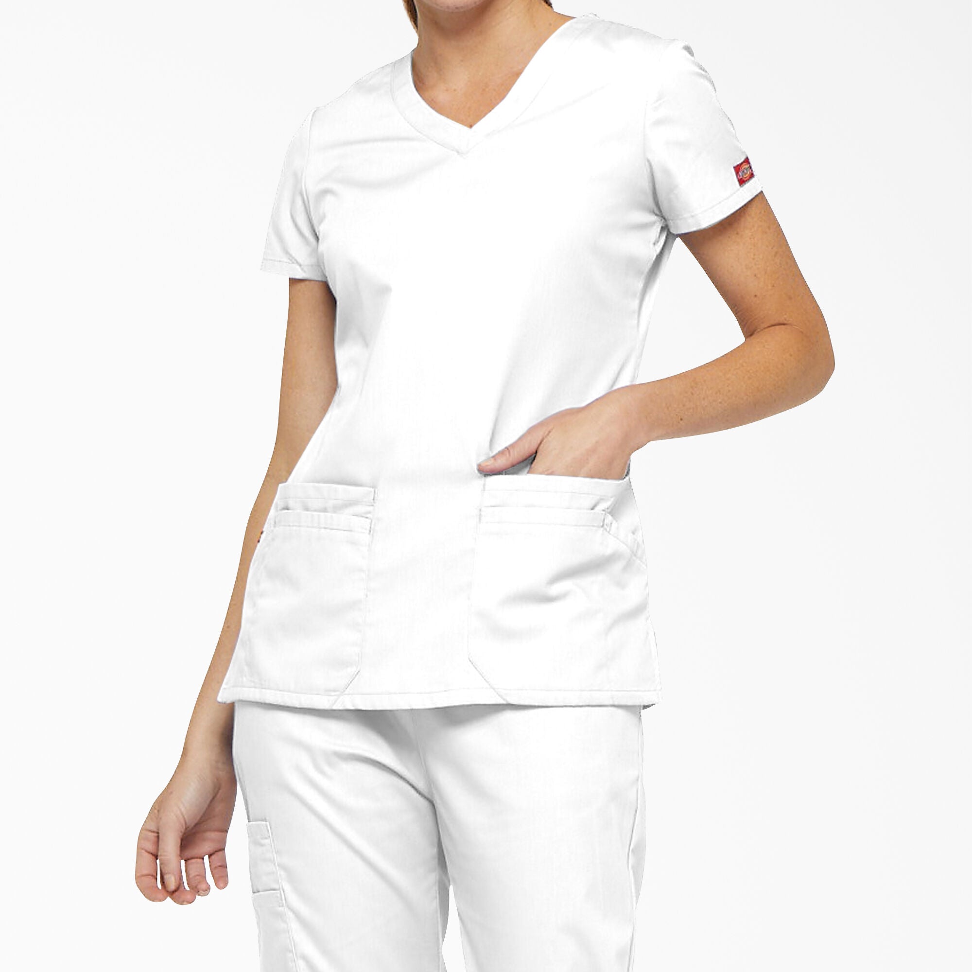 Dickies Women's EDS Signature V-Neck Scrub Top_White - Work World - Workwear, Work Boots, Safety Gear