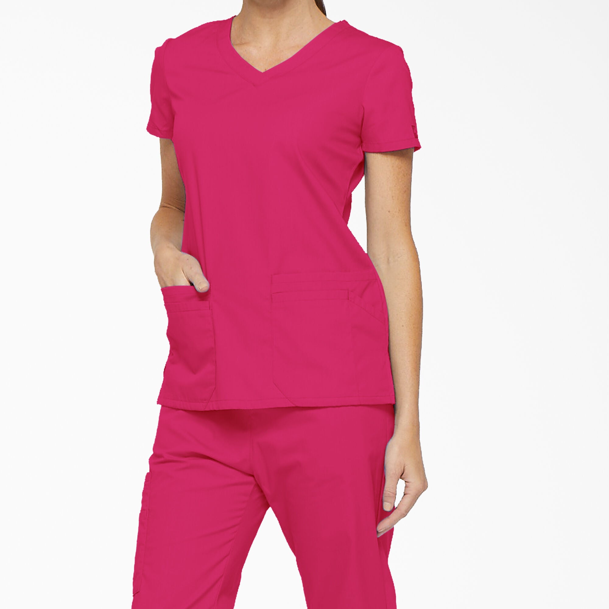 Dickies Women's EDS Signature V-Neck Scrub Top_Hot Pink - Work World - Workwear, Work Boots, Safety Gear