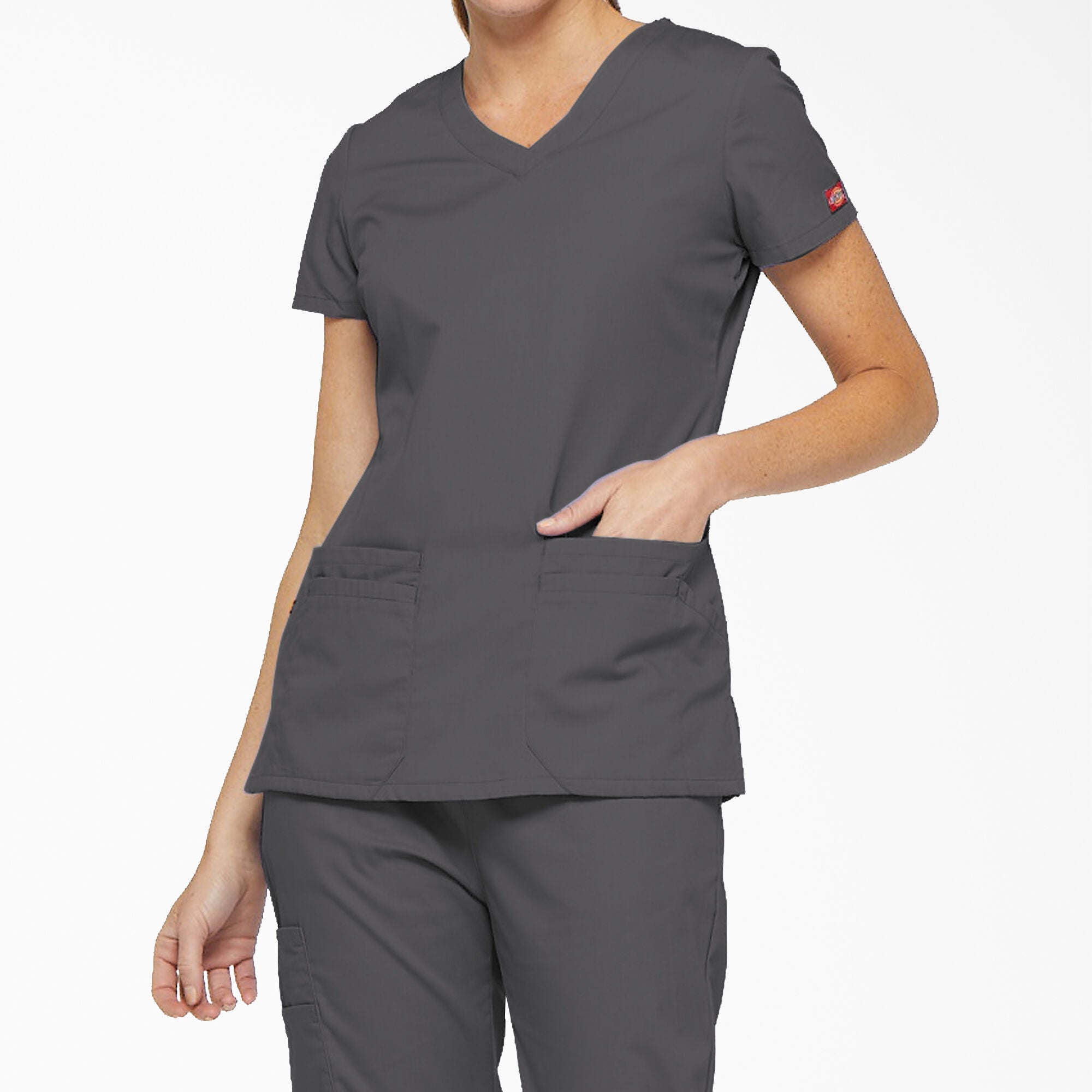 Dickies Women's EDS Signature V-Neck Scrub Top_Pewter - Work World - Workwear, Work Boots, Safety Gear
