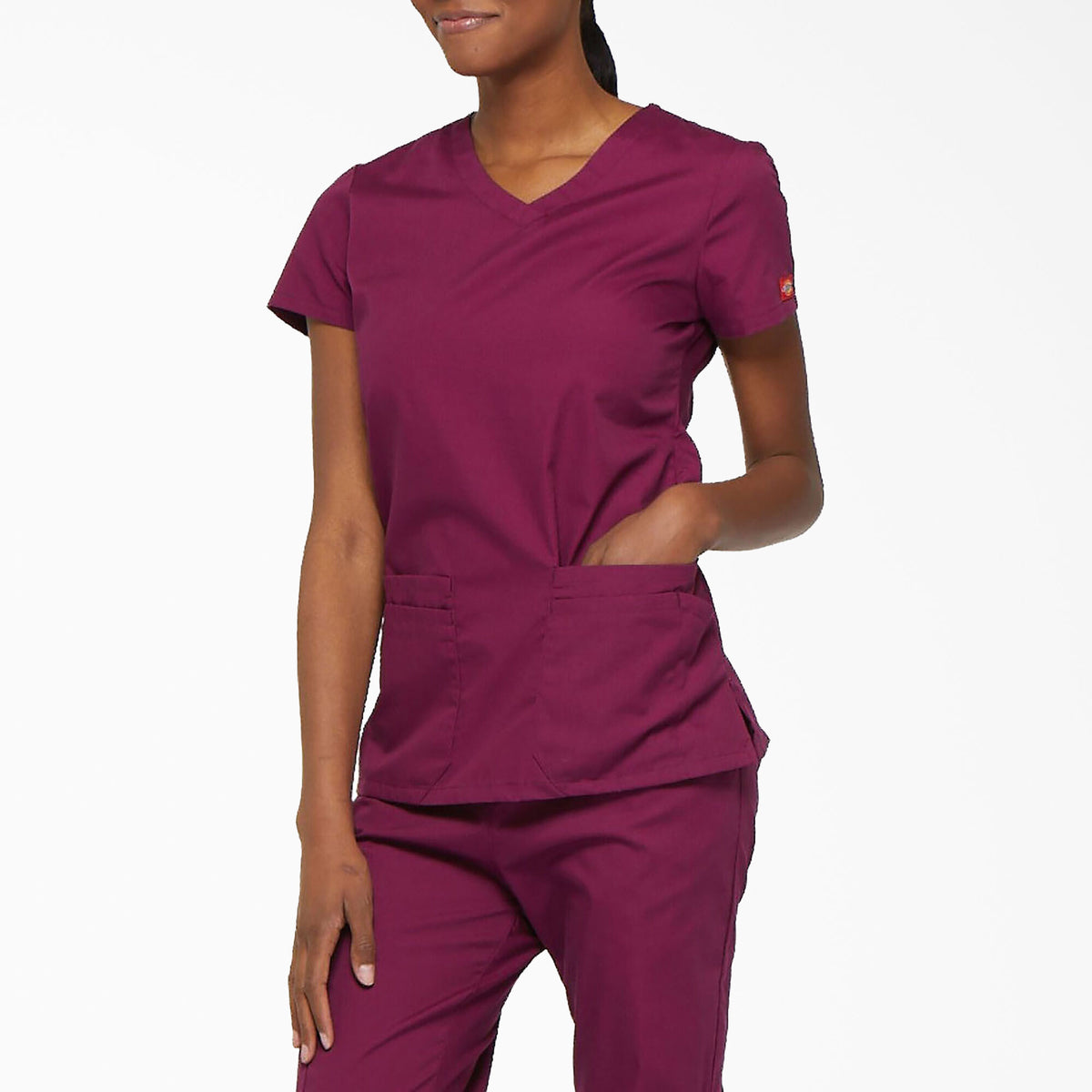 Dickies Women&#39;s EDS Signature V-Neck Scrub Top_Wine - Work World - Workwear, Work Boots, Safety Gear