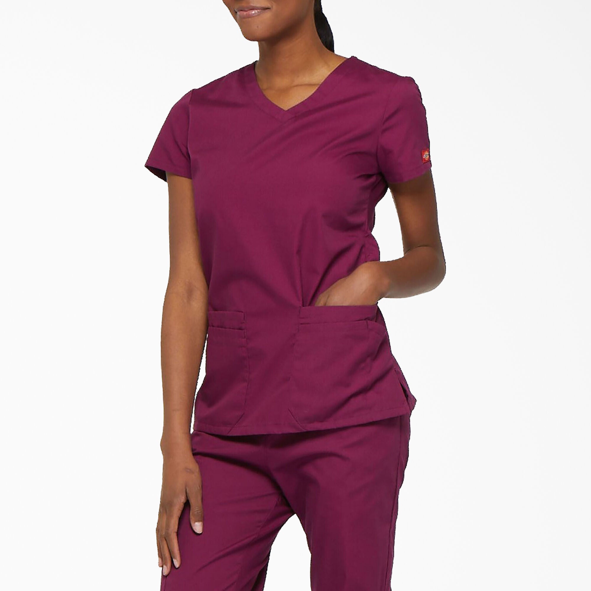 Dickies Women's EDS Signature V-Neck Scrub Top_Wine - Work World - Workwear, Work Boots, Safety Gear