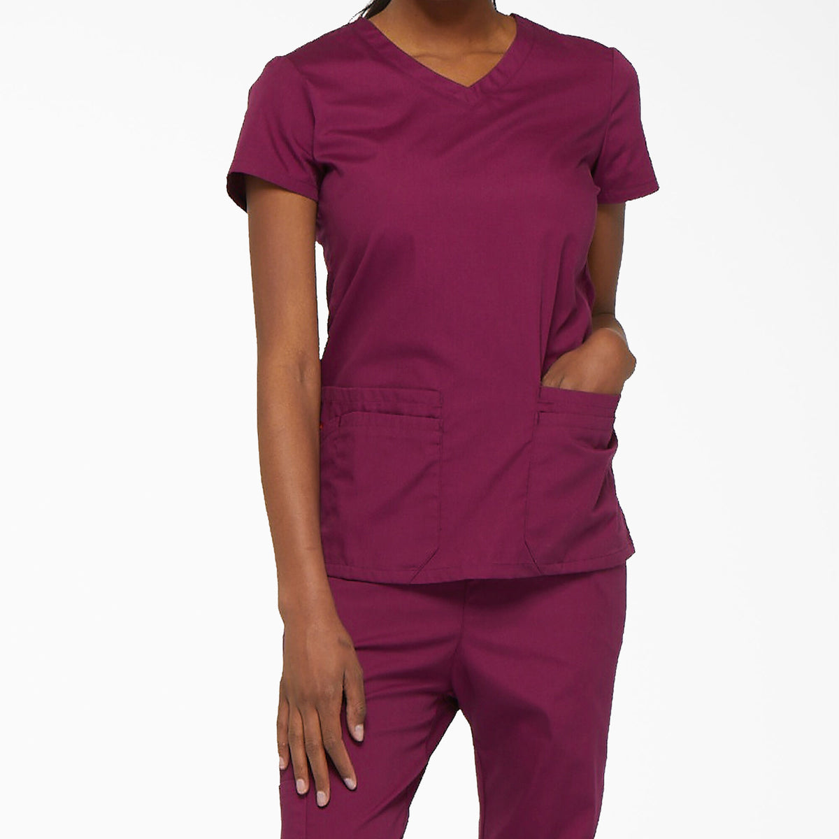 Dickies Women&#39;s EDS Signature V-Neck Scrub Top_Wine - Work World - Workwear, Work Boots, Safety Gear