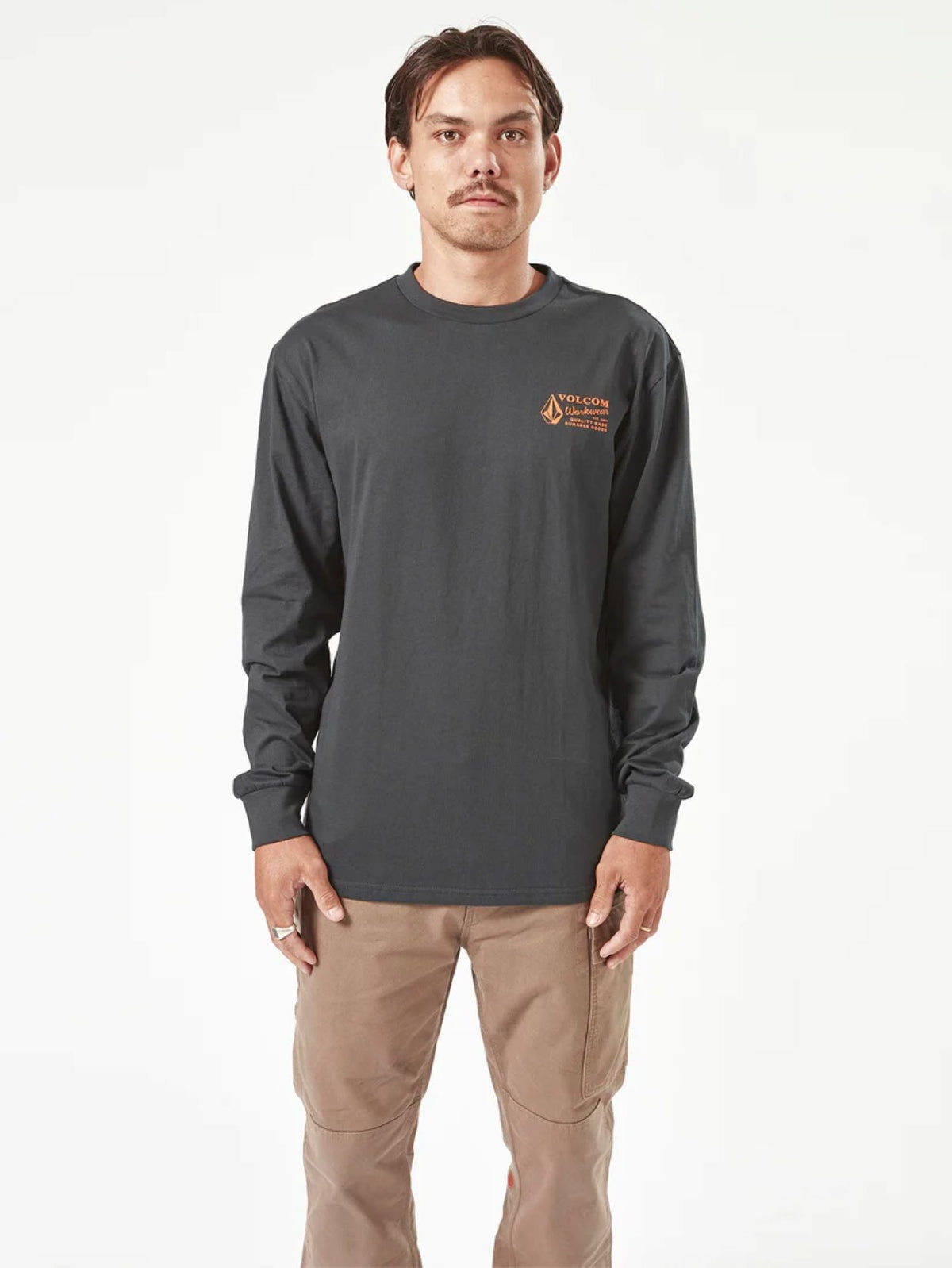 Volcom Men's Logo Graphic Heavyweight Cotton Long Sleeve T-Shirt Long Sleeve T-Shirts Volcom Black 2XL Reg