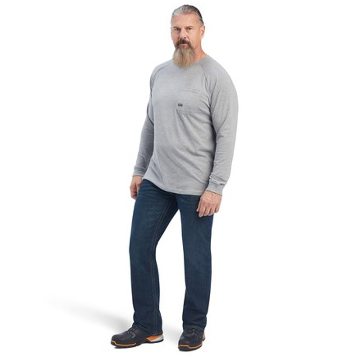 Ariat Men&#39;s Rebar Cotton Strong Long Sleeve T-Shirt_Heather Grey - Work World - Workwear, Work Boots, Safety Gear
