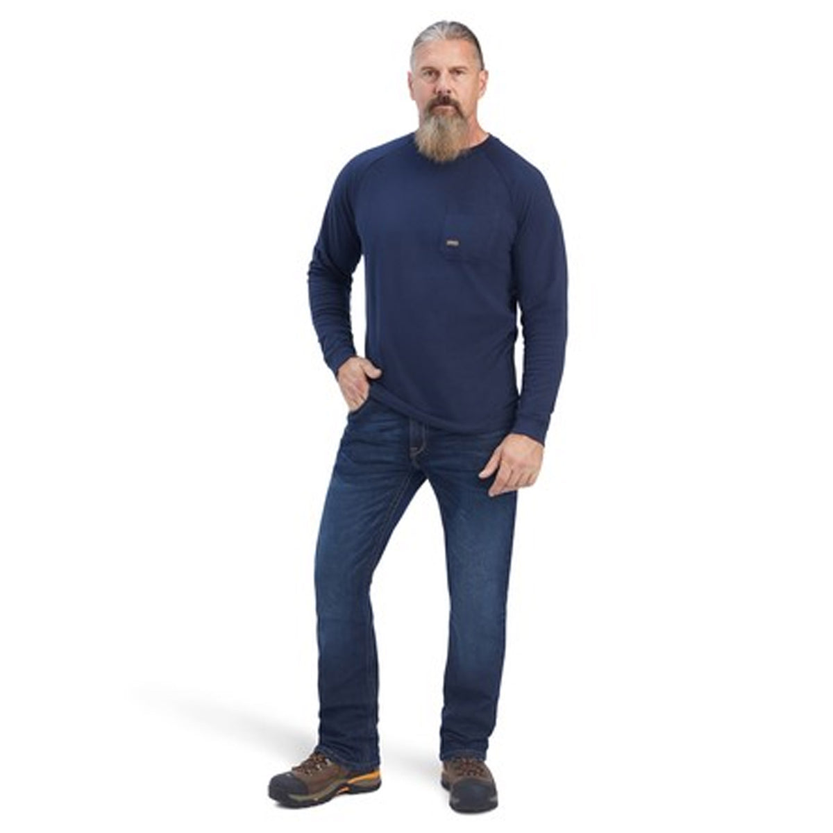 Ariat Men&#39;s Rebar Cotton Strong Long Sleeve T-Shirt_Navy - Work World - Workwear, Work Boots, Safety Gear