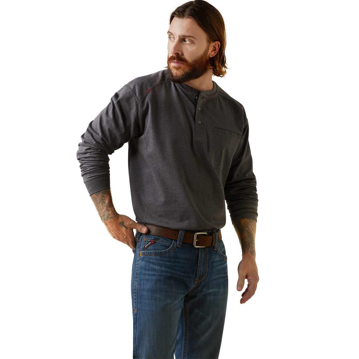 Ariat Men&#39;s Flame Resistant Air Refinery Row Graphic Long Sleeve Henley Tee - Work World - Workwear, Work Boots, Safety Gear
