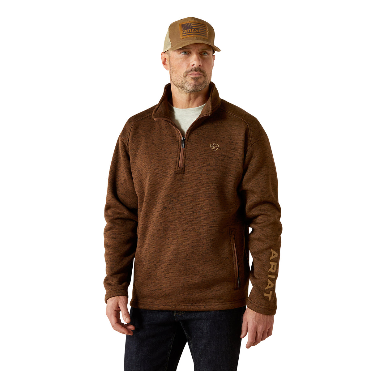 Ariat Men's Caldwell Logo 1/4 Zip Sweater Sweatshirts & Hoodies Ariat Carafe 2XL Reg