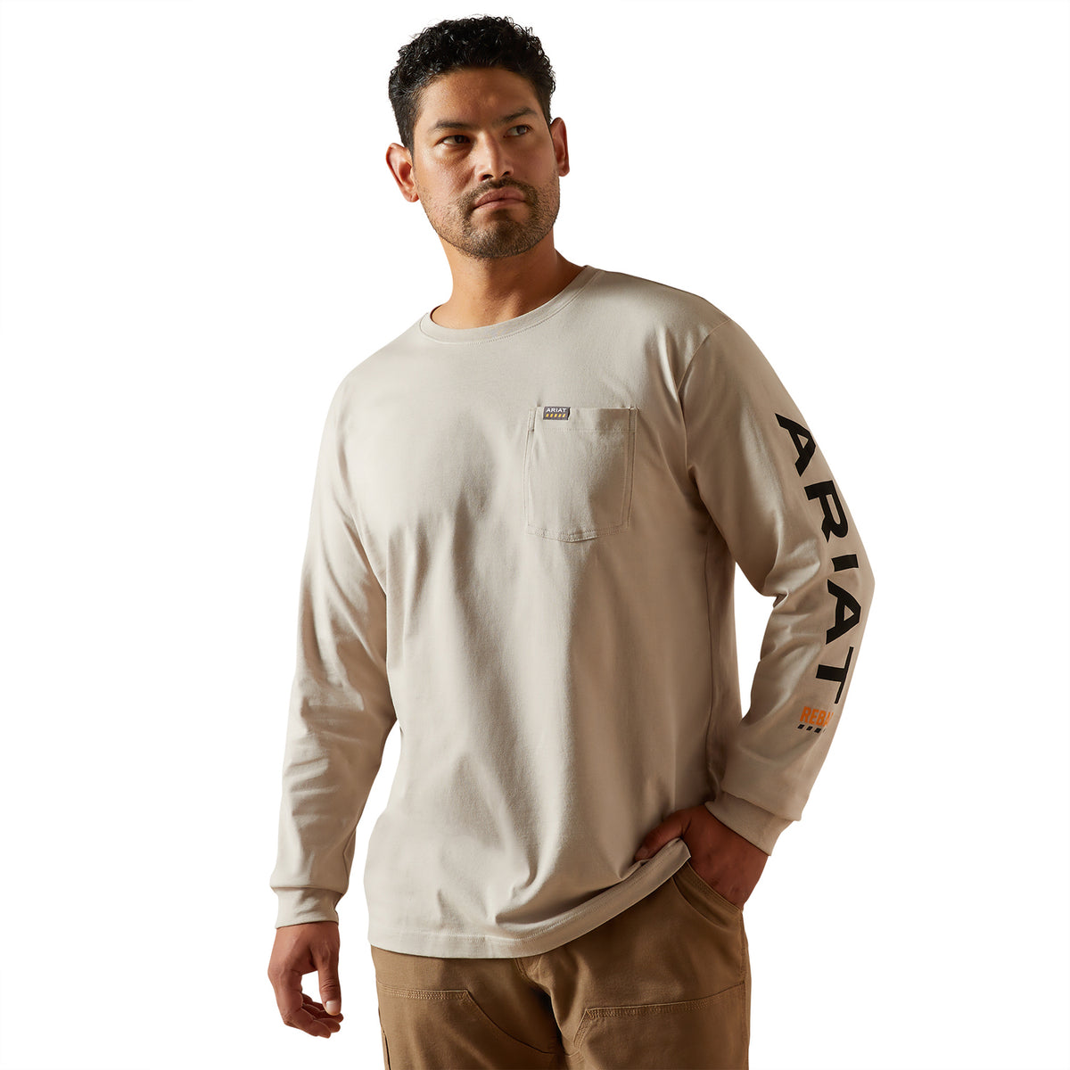 Ariat Men's Rebar Cotton Strong Standard Logo Pocket T-Shirt Long Sleeve T-Shirts Ariat String Black 2XL Reg