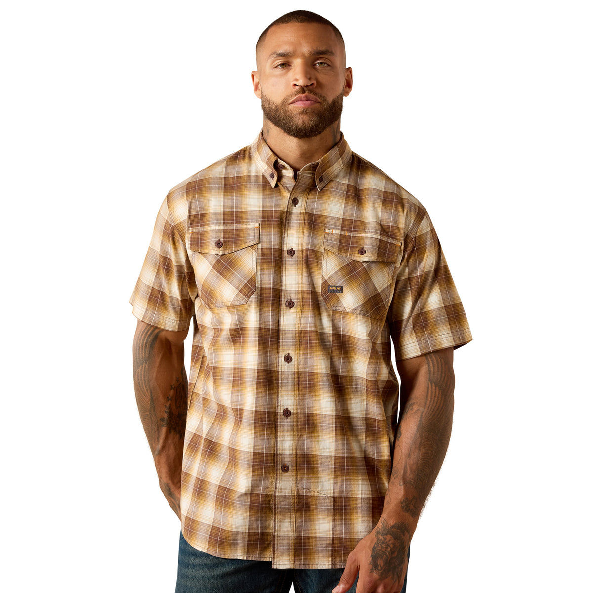 Ariat Men's Reba DuraStretch Short Sleeve Work Shirt Work Shirts Ariat Wood Thrush 2XL Reg