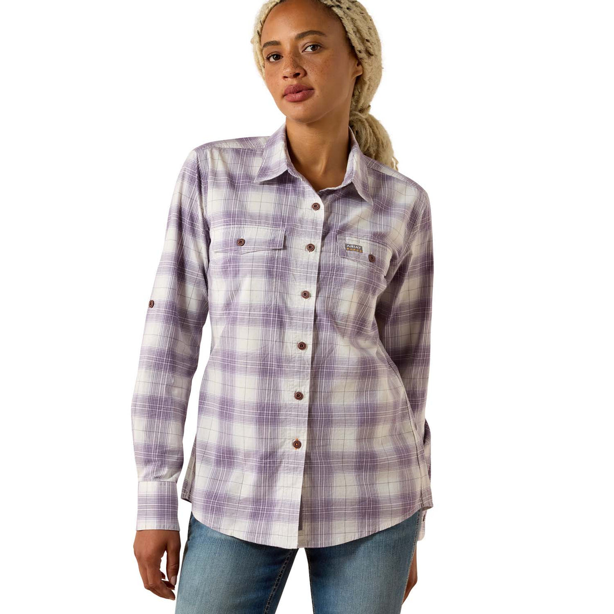 Ariat Women's Rebar Made Tough DuraStretch Work Shirt Work Shirts Ariat Thistle 1XL Plus