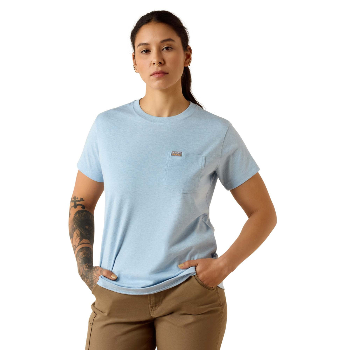 Ariat Women's Rebar CottonStrong™ Space Dye Short Sleeve T-Shirts T-Shirts Ariat Subdued Blue 1XL Plus
