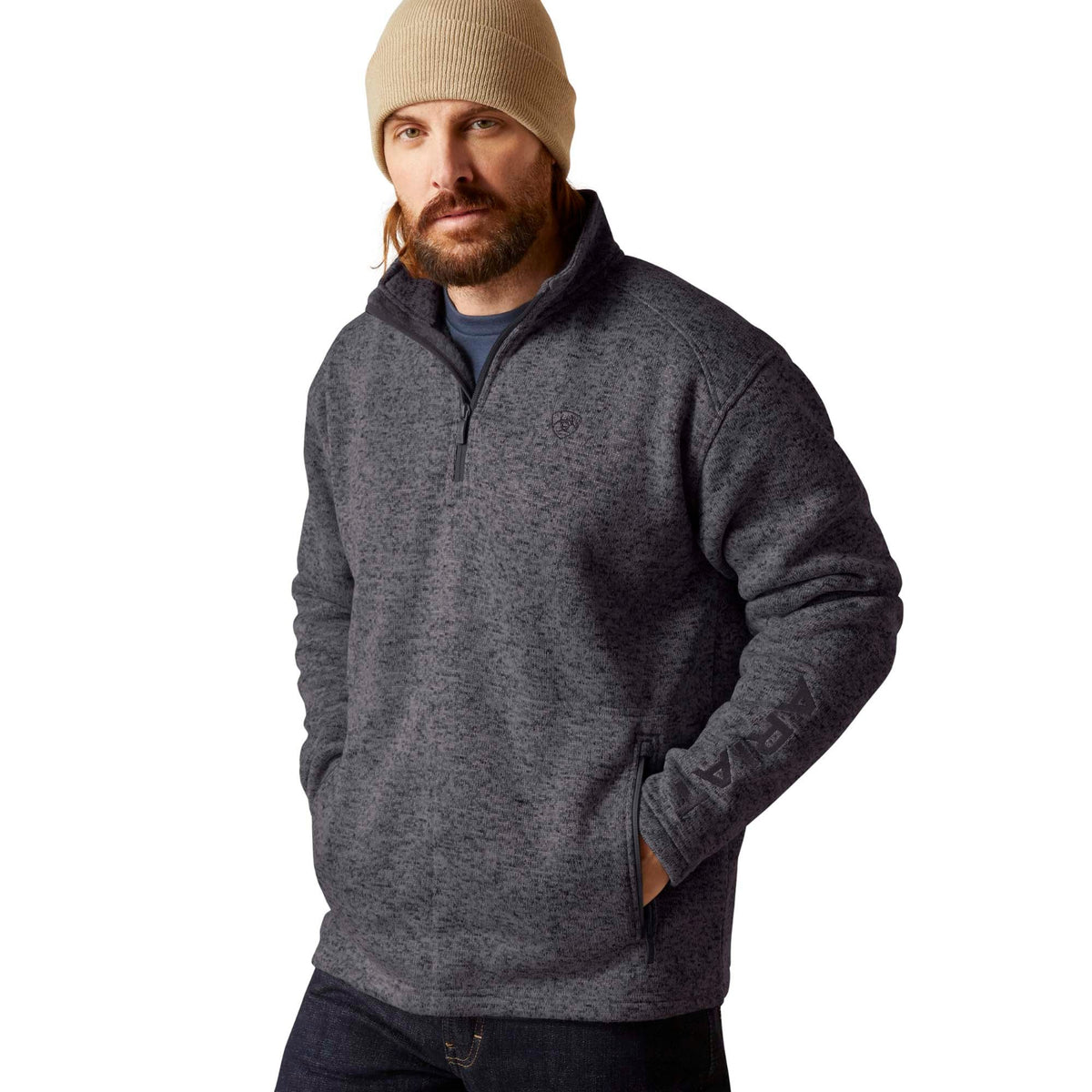 Ariat Men's Caldwell Logo 1/4 Zip Sweater Sweatshirts & Hoodies Ariat Grey 2XL Reg
