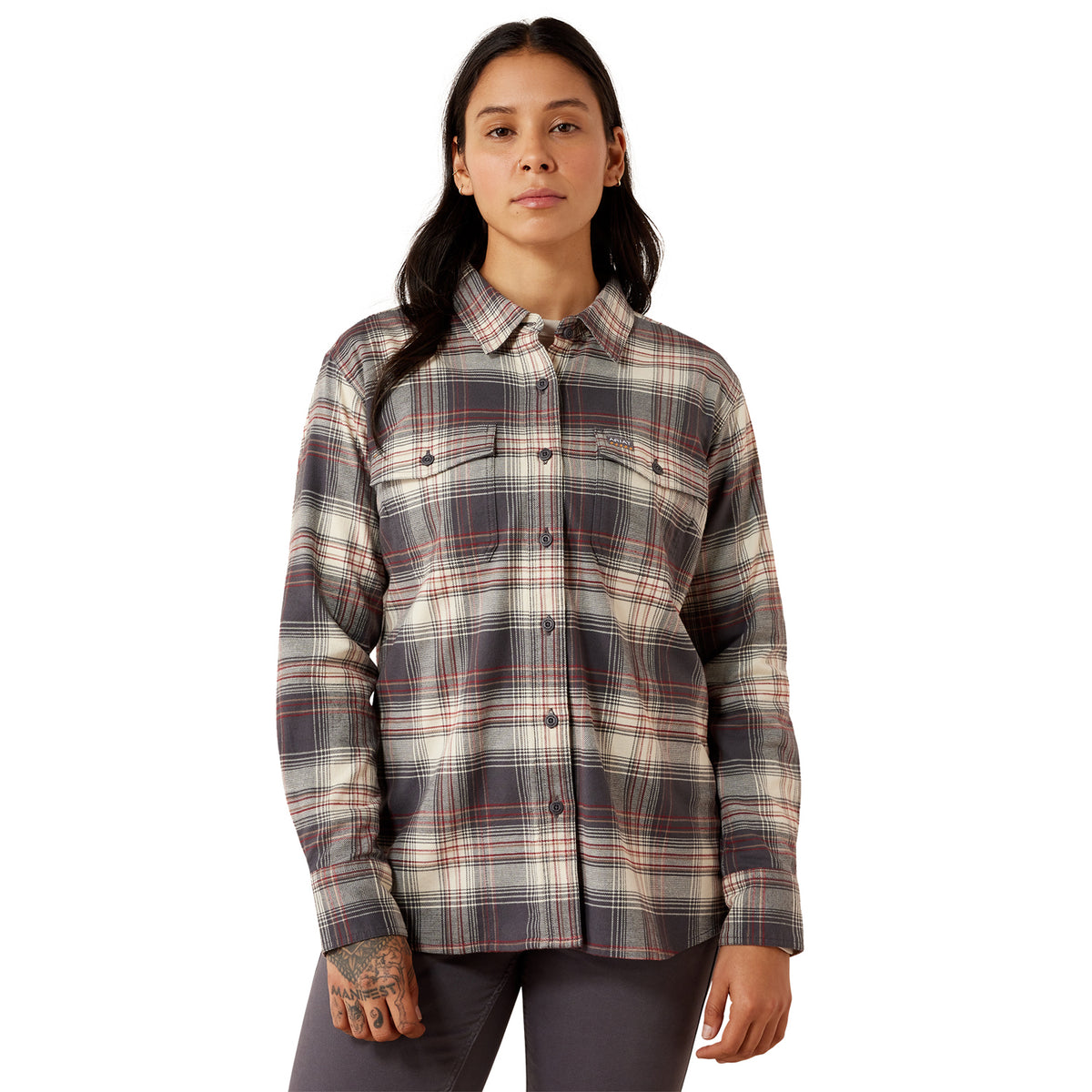 Ariat Women's Rebar Flannel Durastretch Long Sleeve Work Shirt Work Shirts Ariat Bone White 1XL Plus