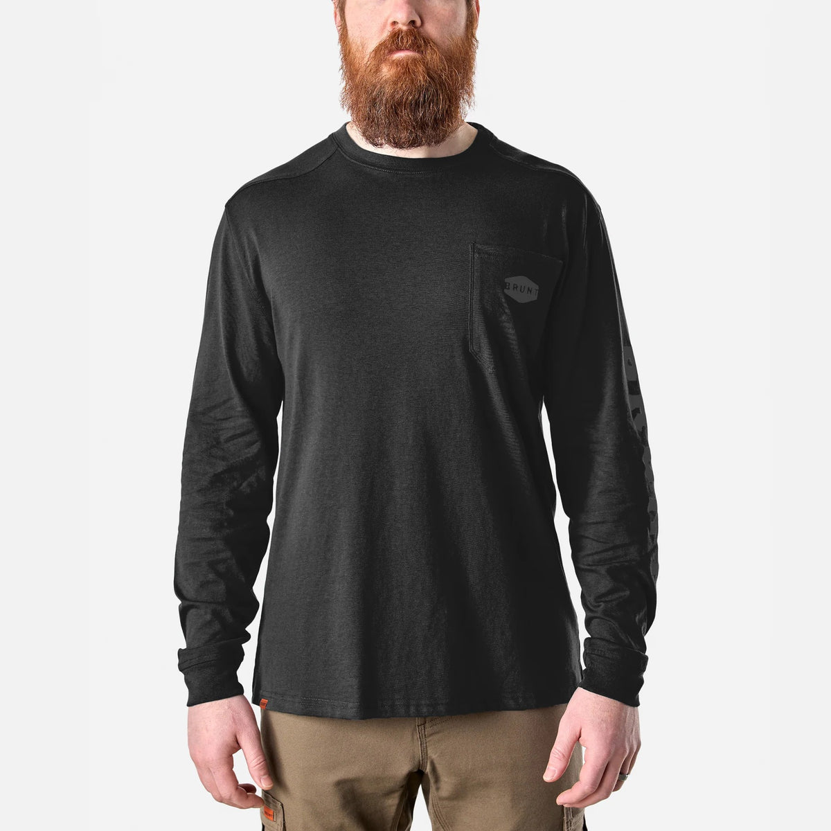 BRUNT Men's The Martin Utility Pocket Logo Long Short T-Shirt Long Sleeve T-Shirts BRUNT Black 2XL Reg