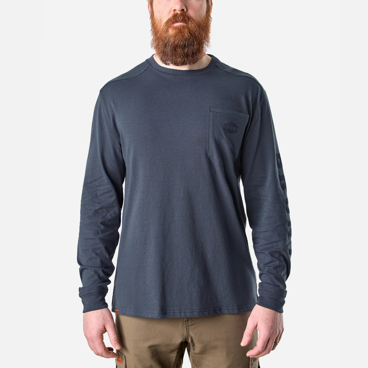 BRUNT Men's The Martin Utility Pocket Logo Long Short T-Shirt Long Sleeve T-Shirts BRUNT Navy Blue 2XL Reg