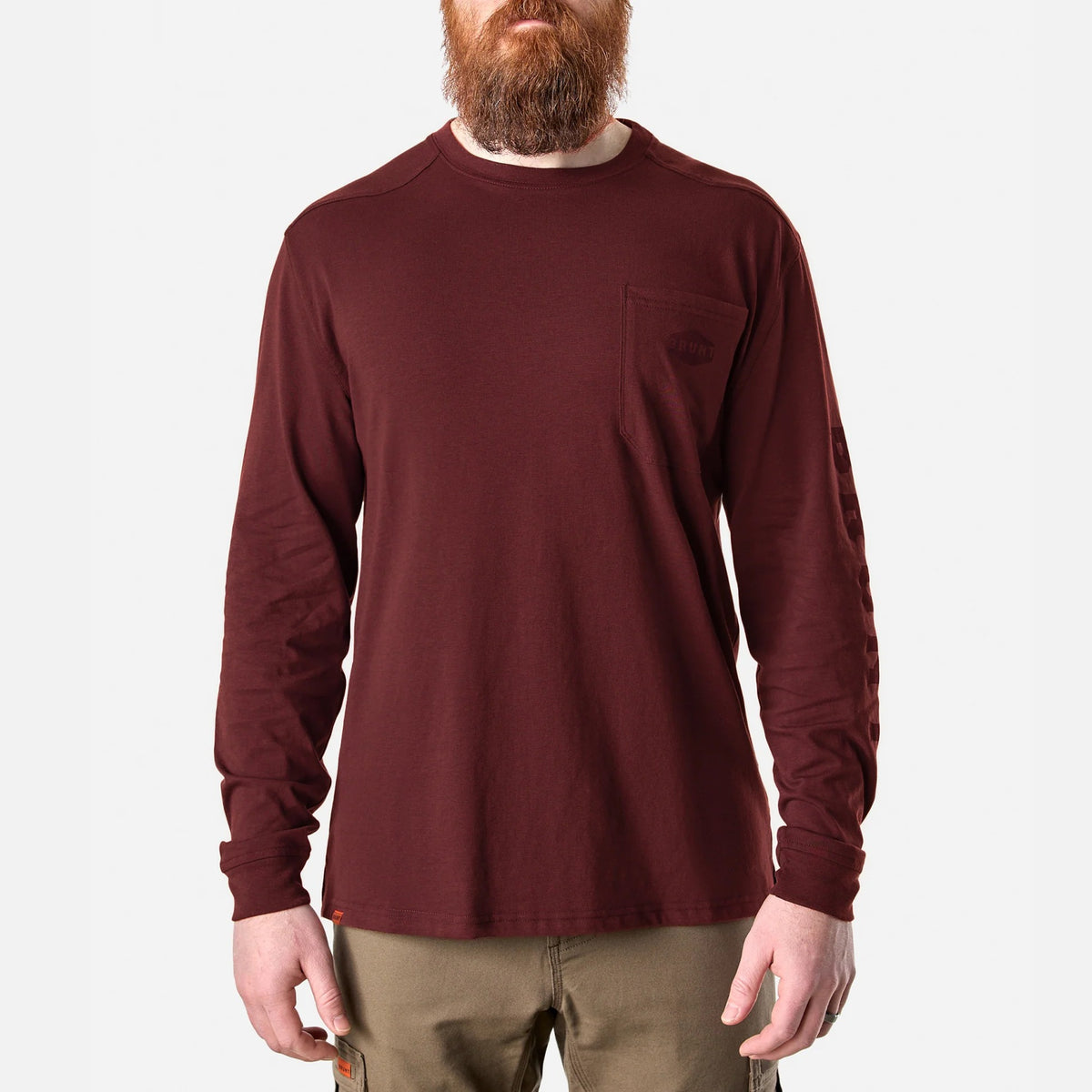 BRUNT Men's The Martin Utility Pocket Logo Long Short T-Shirt Long Sleeve T-Shirts BRUNT Brick Red 2XL Reg