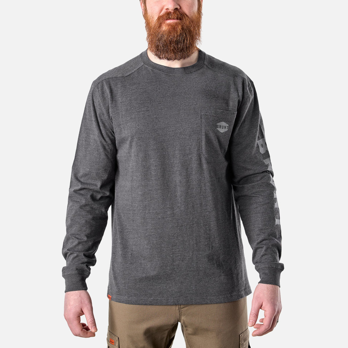 BRUNT Men's The Martin Utility Pocket Logo Long Short T-Shirt Long Sleeve T-Shirts BRUNT Dark Grey Heather 2XL Reg