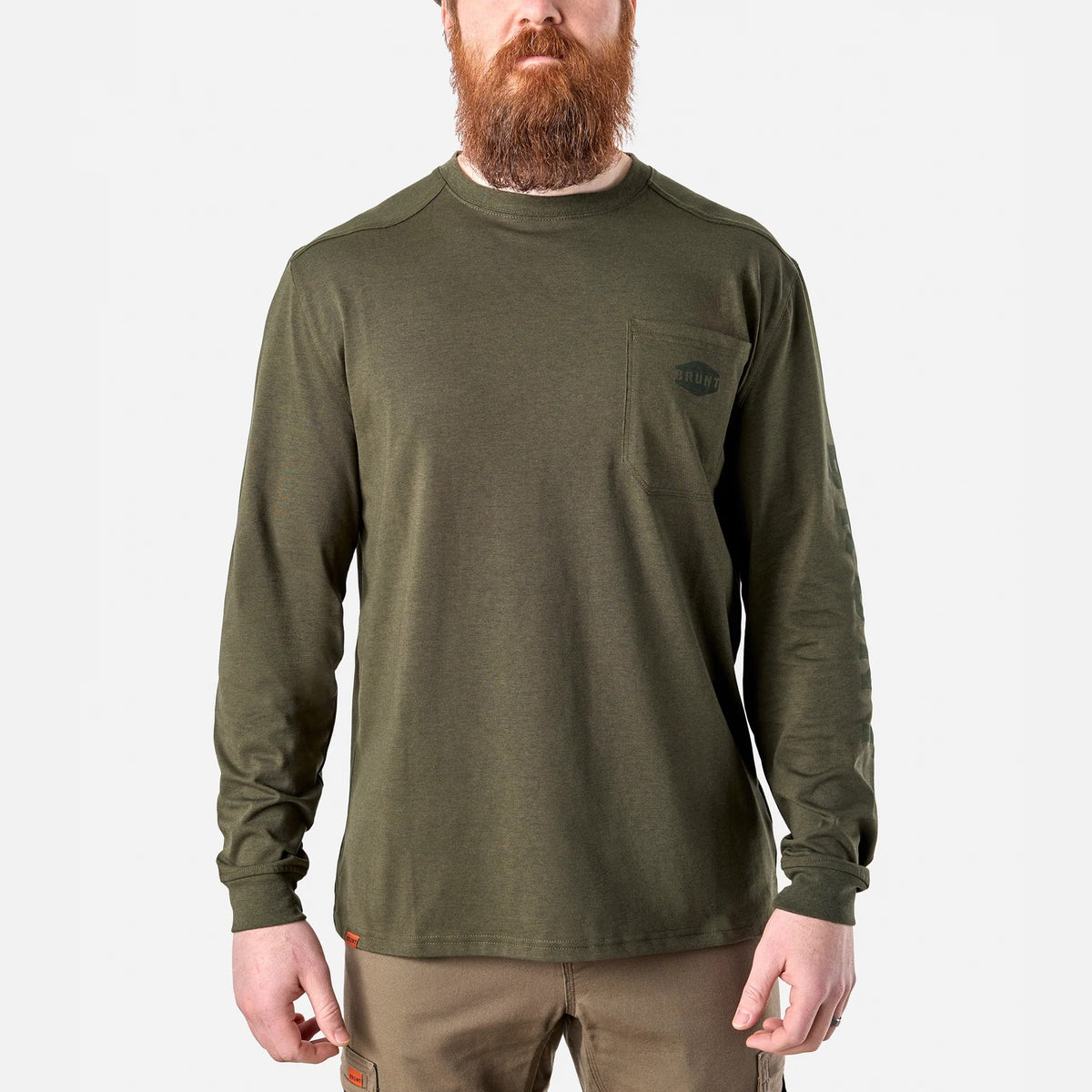BRUNT Men's The Martin Utility Pocket Logo Long Short T-Shirt Long Sleeve T-Shirts BRUNT Army Green Heather 2XL Reg