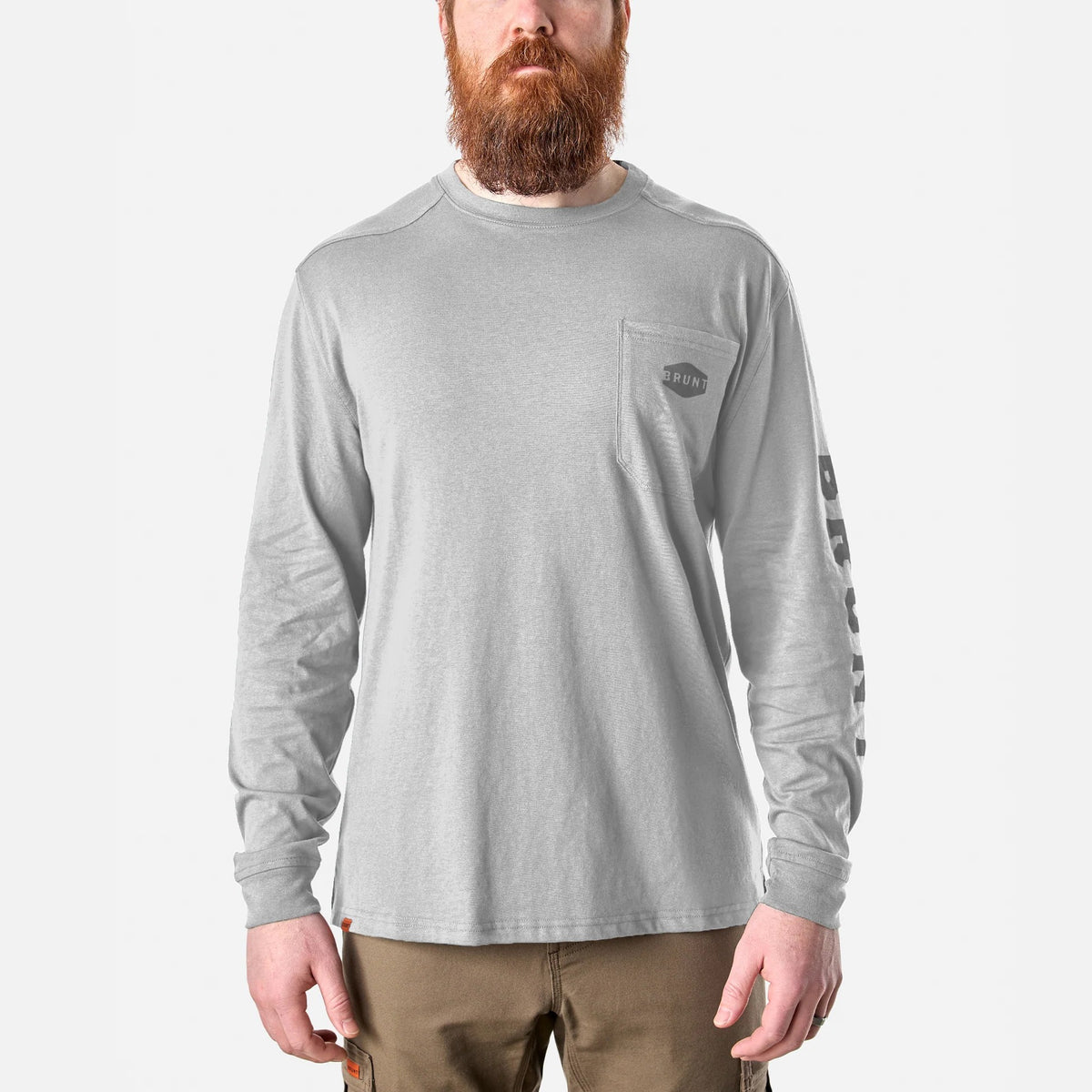 BRUNT Men's The Martin Utility Pocket Logo Long Short T-Shirt Long Sleeve T-Shirts BRUNT Light Grey Heather 2XL Reg