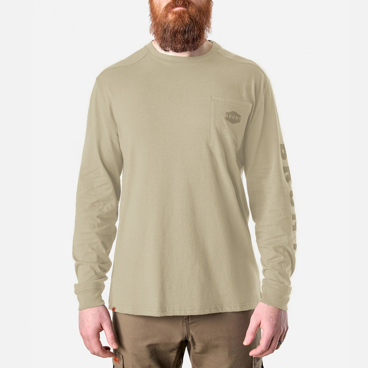 BRUNT Men's The Martin Utility Pocket Logo Long Short T-Shirt Long Sleeve T-Shirts BRUNT Khaki 2XL Reg