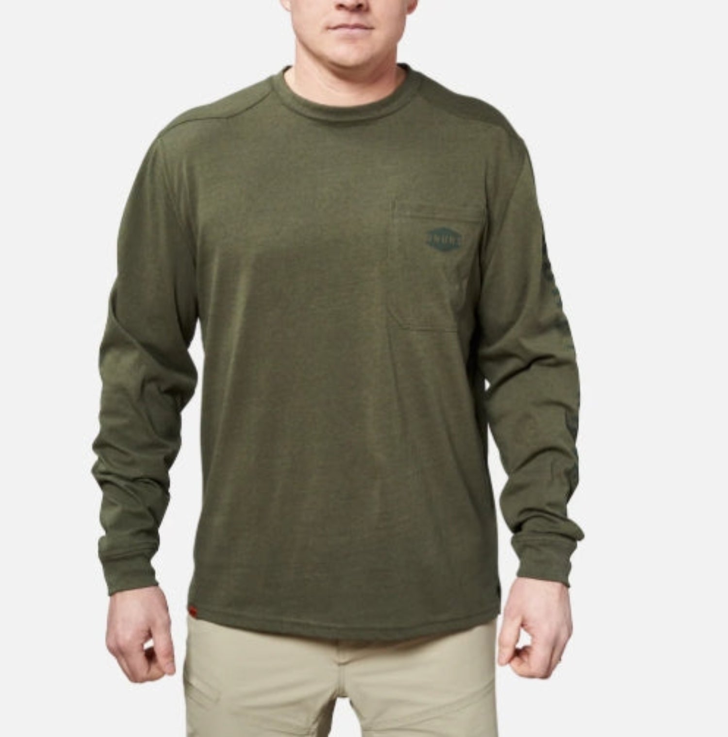 BRUNT Men's The Brunt Utility Pocket Logo Long Short T-Shirt Long Sleeve T-Shirts BRUNT Army Green Heather 2XL Reg