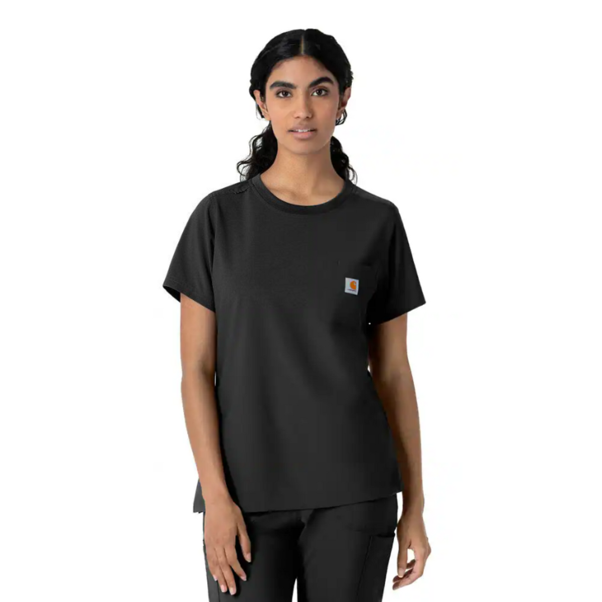 Carhartt Women's Cross Flex Crewneck Pocket Short Sleeve Scrub Top Scrubs Carhartt Black 2XL Reg