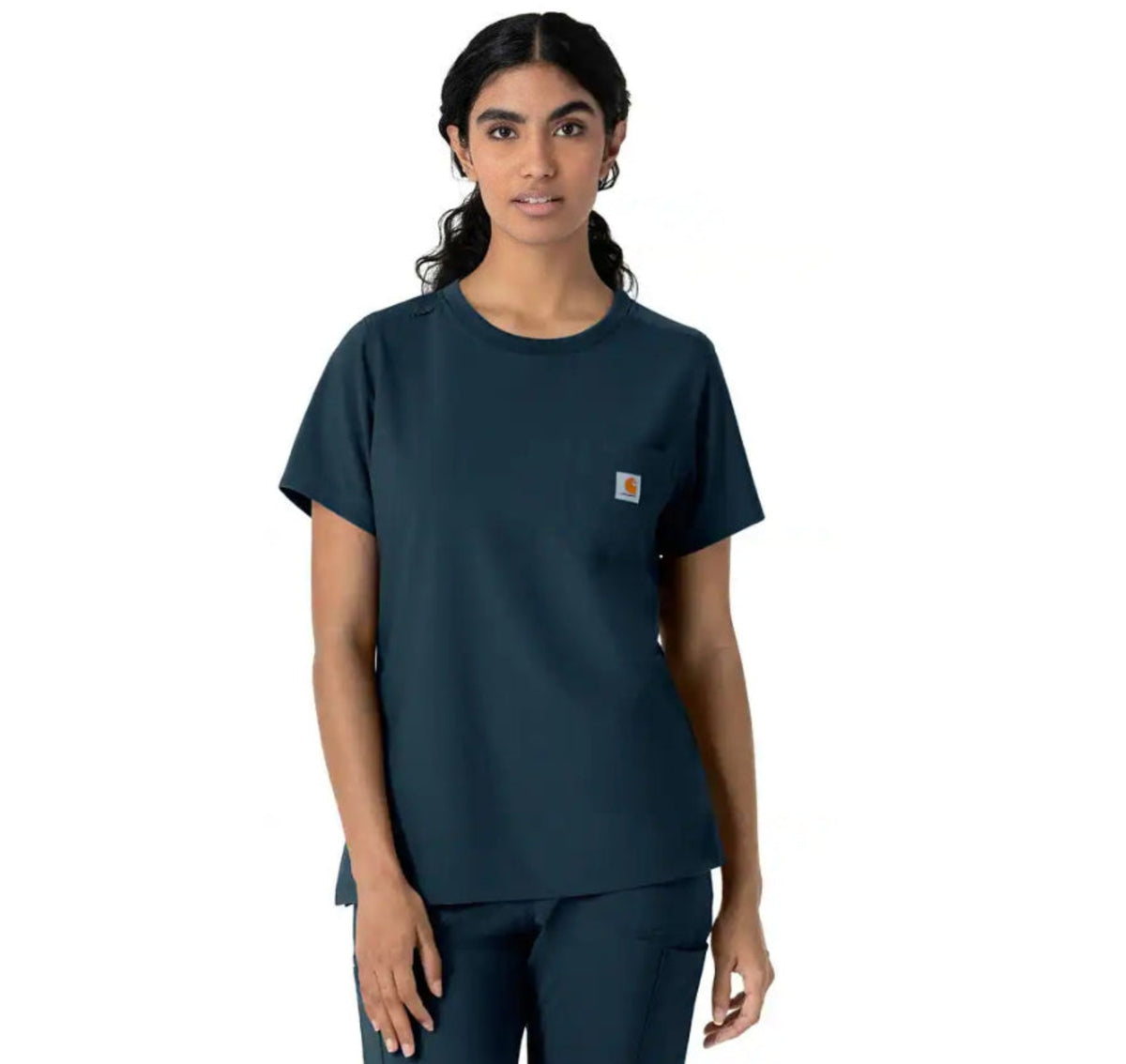 Carhartt Women's Cross Flex Crewneck Pocket Short Sleeve Scrub Top Scrubs Carhartt Navy 2XL Reg
