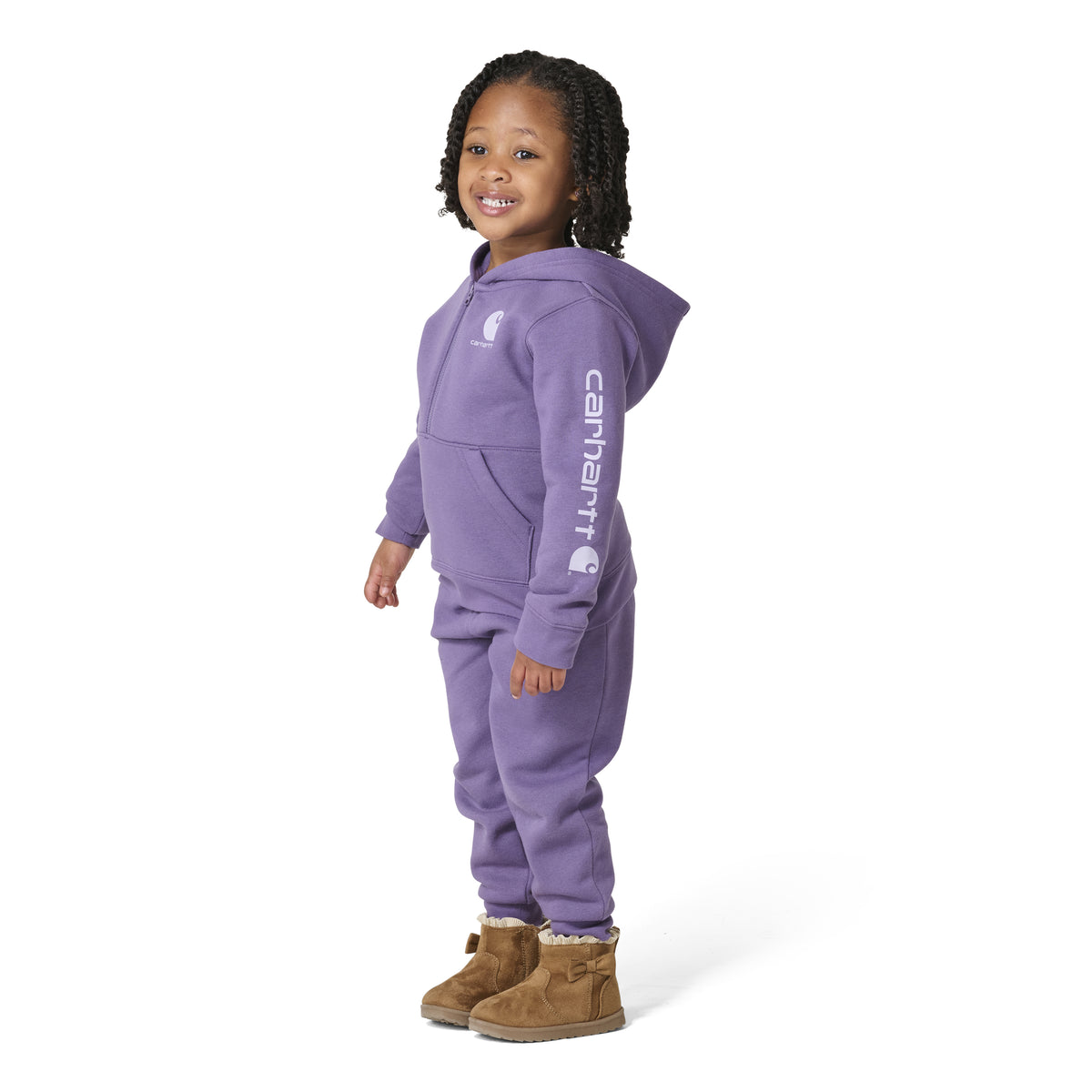 Carhartt Kids' Logo Sleeve Half-Zip Hooded Logo Sweatshirt