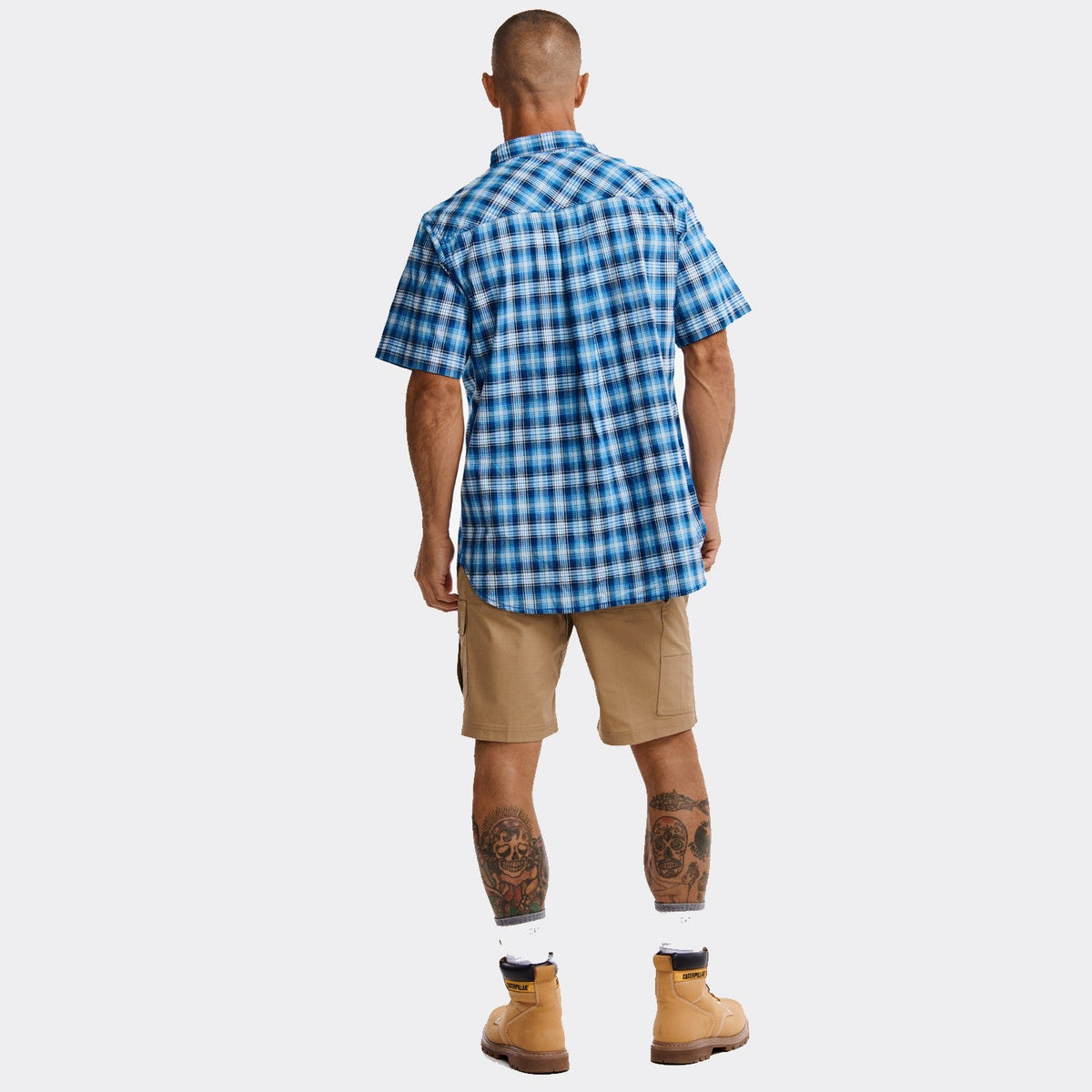 CAT Men's Plaid Button-Downp Short Sleeve Work Shirt Work Shirts CAT