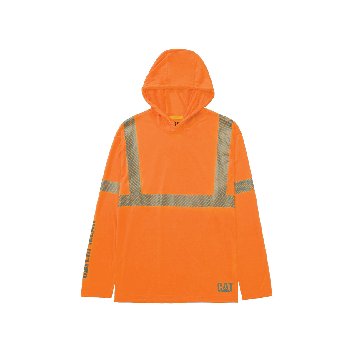 CAT Men's ANSI Hi-Vis UPF Hooded Long Sleeve T-Shirt Work Shirts CAT Hi-Vis Orange 2XL Reg