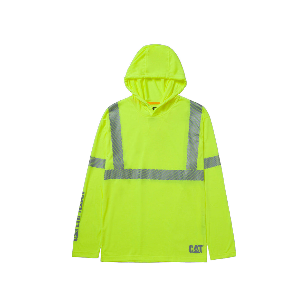 CAT Men's ANSI Hi-Vis UPF Hooded Long Sleeve T-Shirt Work Shirts CAT Hi-Vis Yellow 2XL Reg