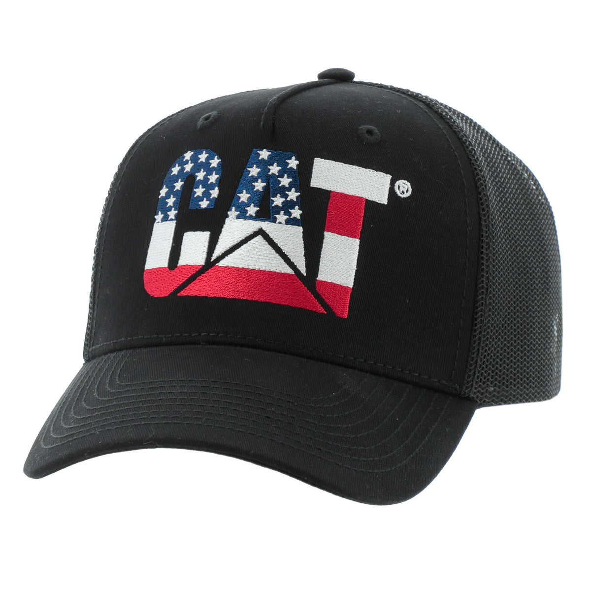 CAT American Flag Logo Trucker Hat Hats & Caps CAT Black OS