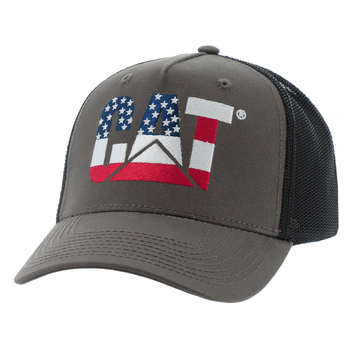 CAT American Flag Logo Trucker Hat Hats & Caps CAT Charcoal OS
