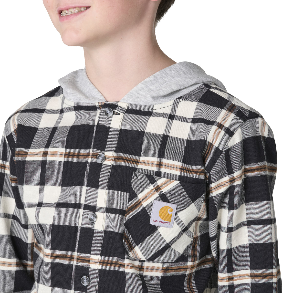 Carhartt Kids' Long Sleeve Flannel Button-Front Hooded Shirt