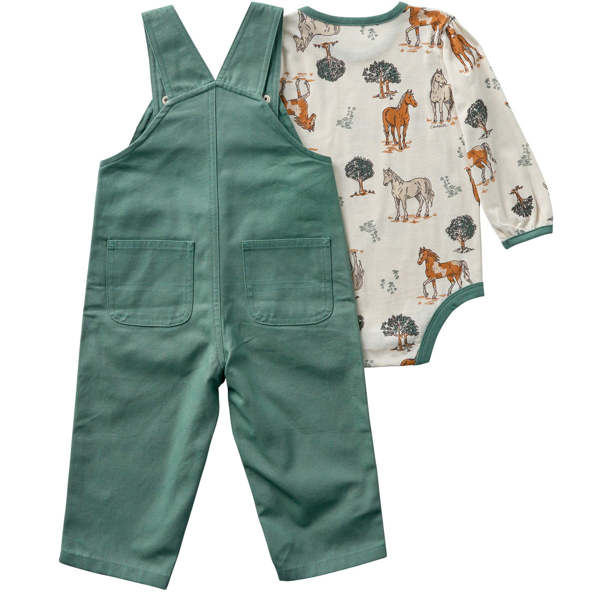 Carhartt Infant Horse Print Long Sleeve Bodysuit + Overall Set