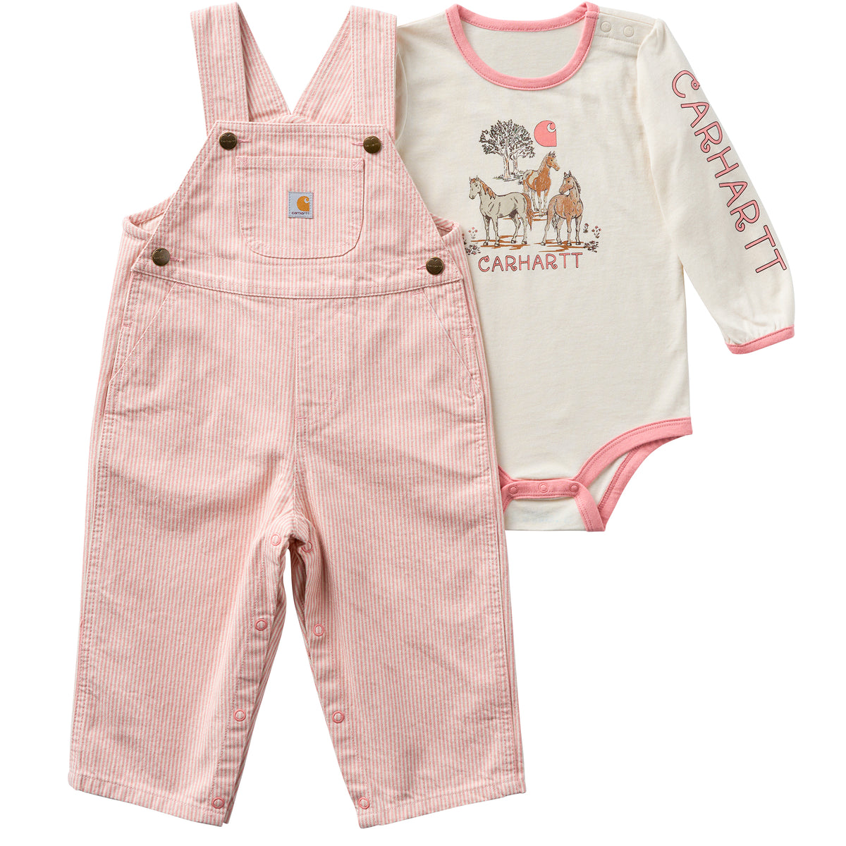 Carhartt Kids' Horse Graphic Long Sleeve Bodysuit + Overall Set