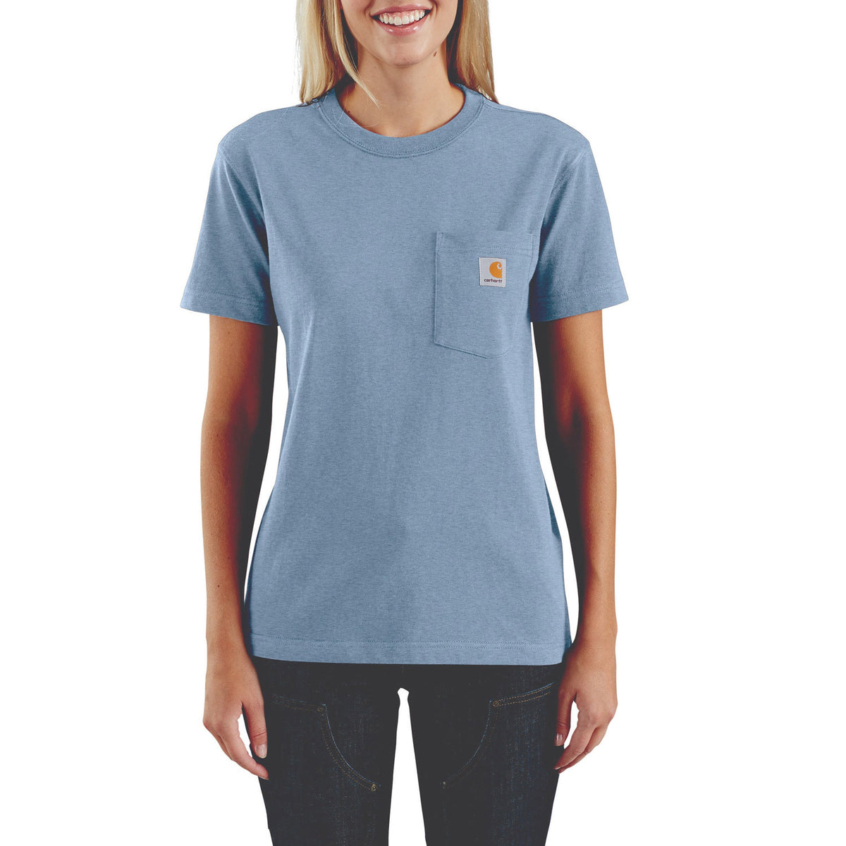 Carhartt Women&#39;s Short Sleeve Pocket T-Shirt_Alpine Blue Heather - Work World - Workwear, Work Boots, Safety Gear