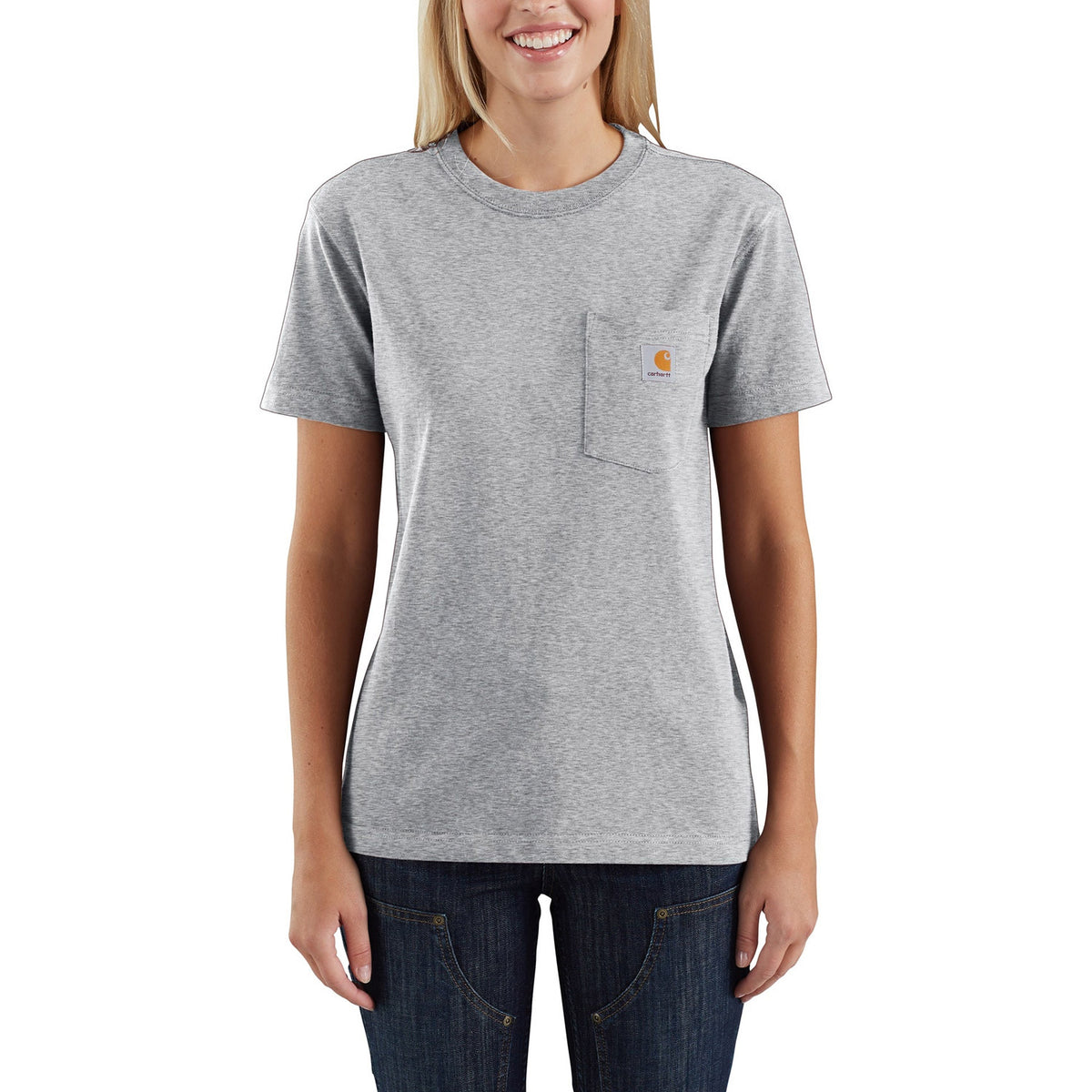 Carhartt Women&#39;s Short Sleeve Pocket T-Shirt_Heather Grey - Work World - Workwear, Work Boots, Safety Gear