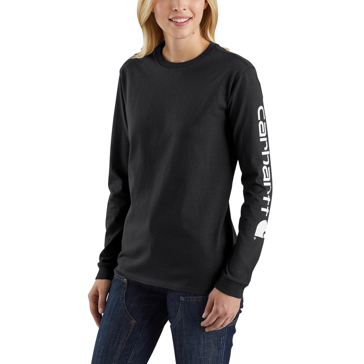 Carhartt Women&#39;s Heavyweight Long Sleeve Logo T-Shirt_Black - Work World - Workwear, Work Boots, Safety Gear