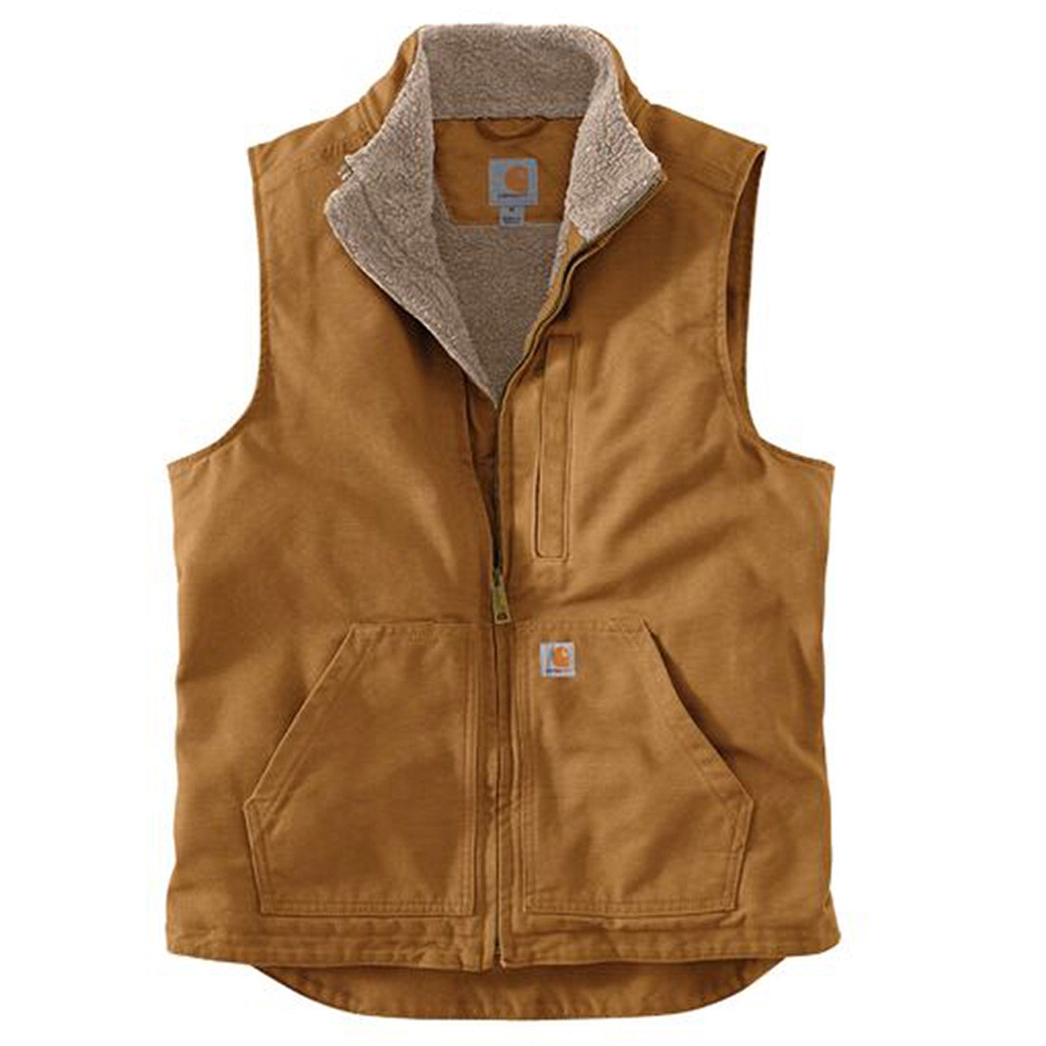 トップス carhartt duck work vest Carhartt Men's Brown Washed Duck Sherpa Lined Mock Neck Work Vest