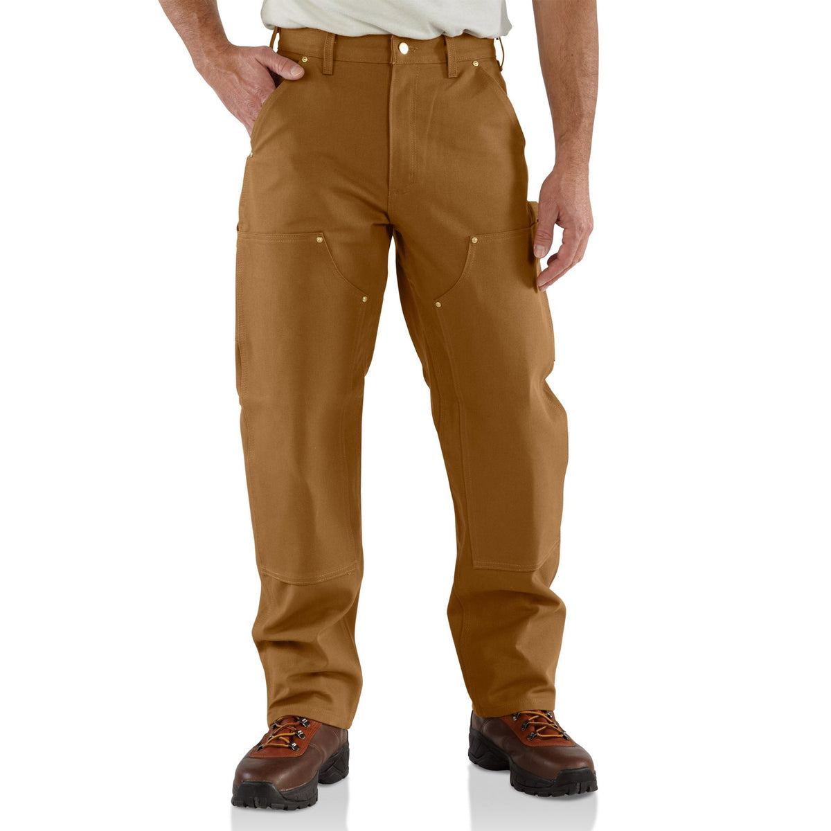 Carhartt Men&#39;s Firm Duck Double-Front Work Dungaree_Brown - Work World - Workwear, Work Boots, Safety Gear