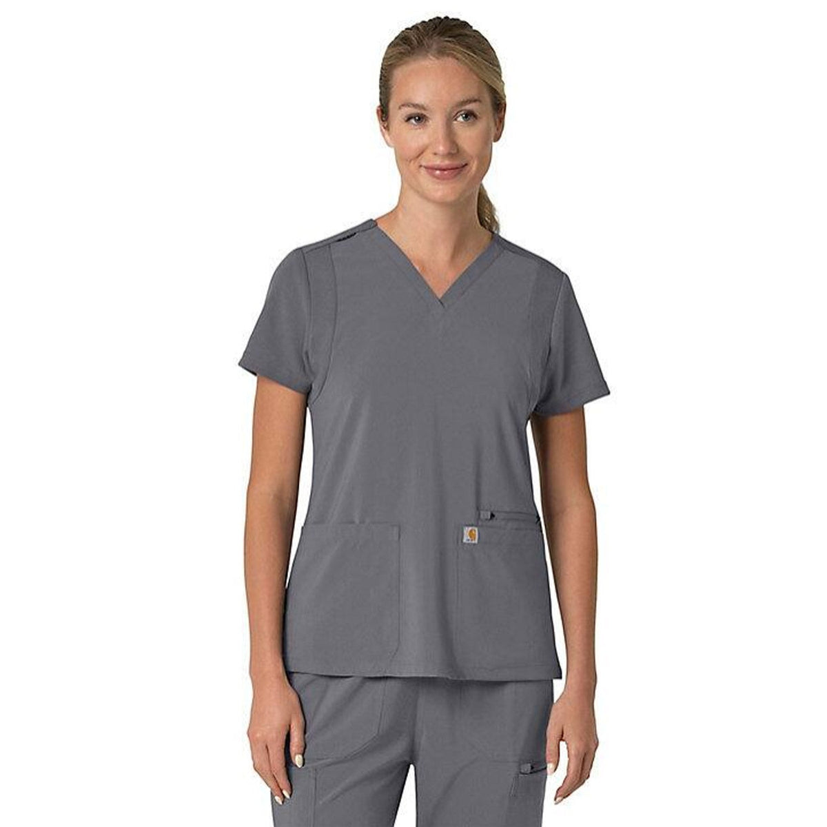 Carhartt Women's Force Flex Panel V-Neck Scrub Top Scrubs Carhartt Pewter 2XL Reg
