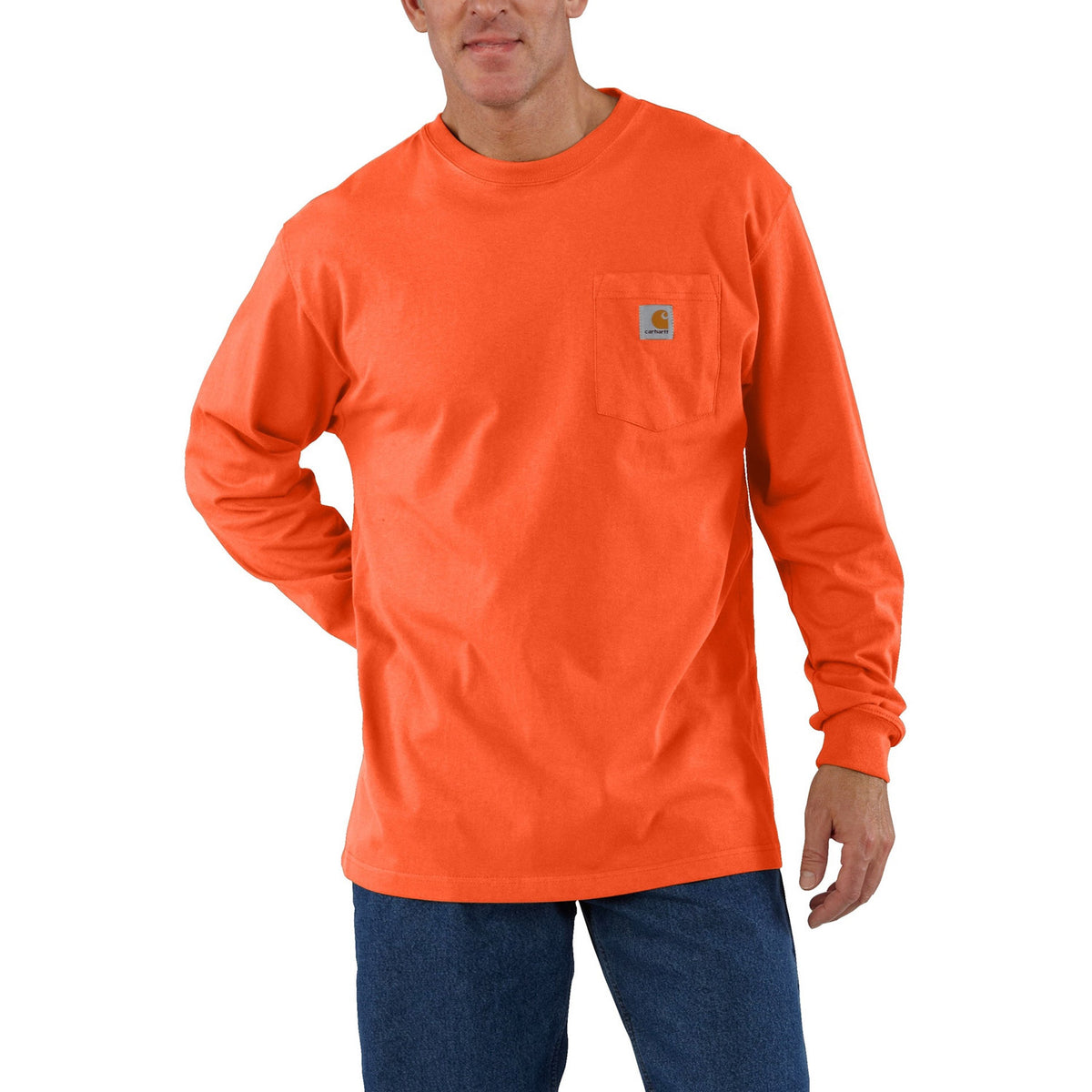 Carhartt Men&#39;s Long Sleeve Pocket T-Shirt_Brite Orange - Work World - Workwear, Work Boots, Safety Gear
