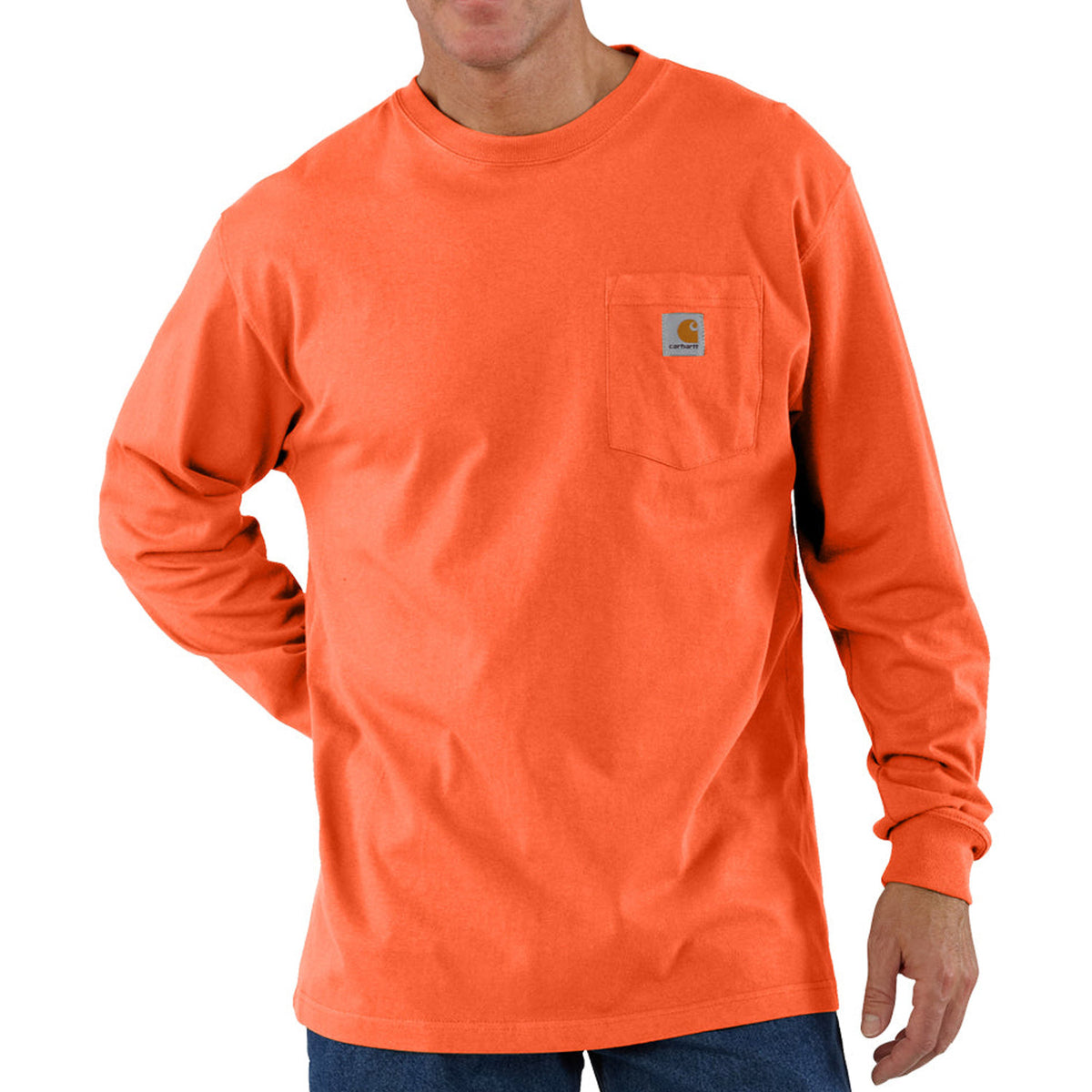 Carhartt Men&#39;s Long Sleeve Pocket T-Shirt_Orange - Work World - Workwear, Work Boots, Safety Gear
