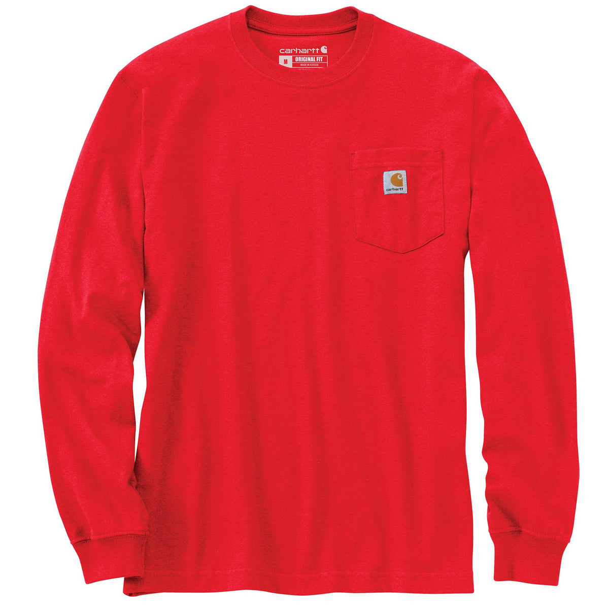 Carhartt Men&#39;s Long Sleeve Pocket T-Shirt_Fire Red Heather - Work World - Workwear, Work Boots, Safety Gear