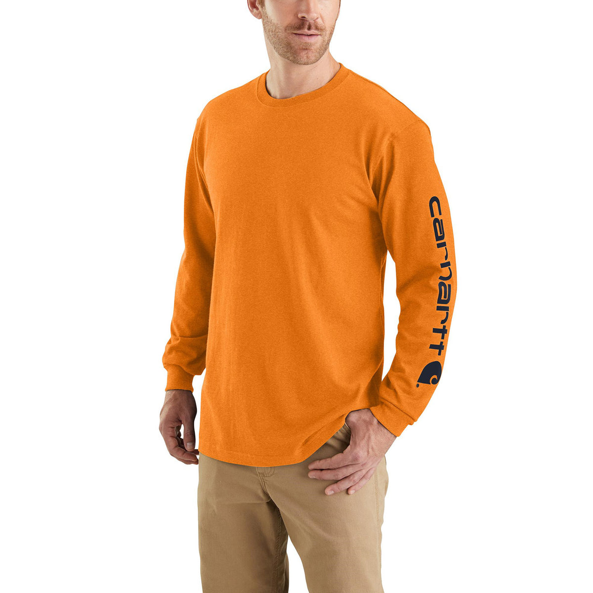 Carhartt Men&#39;s Signature Logo Long Sleeve T-Shirt_Marmalade Heather - Work World - Workwear, Work Boots, Safety Gear