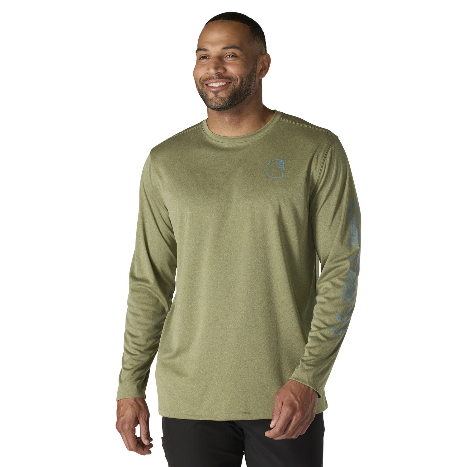 Carhartt Men's Force Sun Defender Lightweight Long Sleeve Logo T-Shirt Long Sleeve T-Shirts Carhartt Dark Bronzed Green Heather 2XL Reg