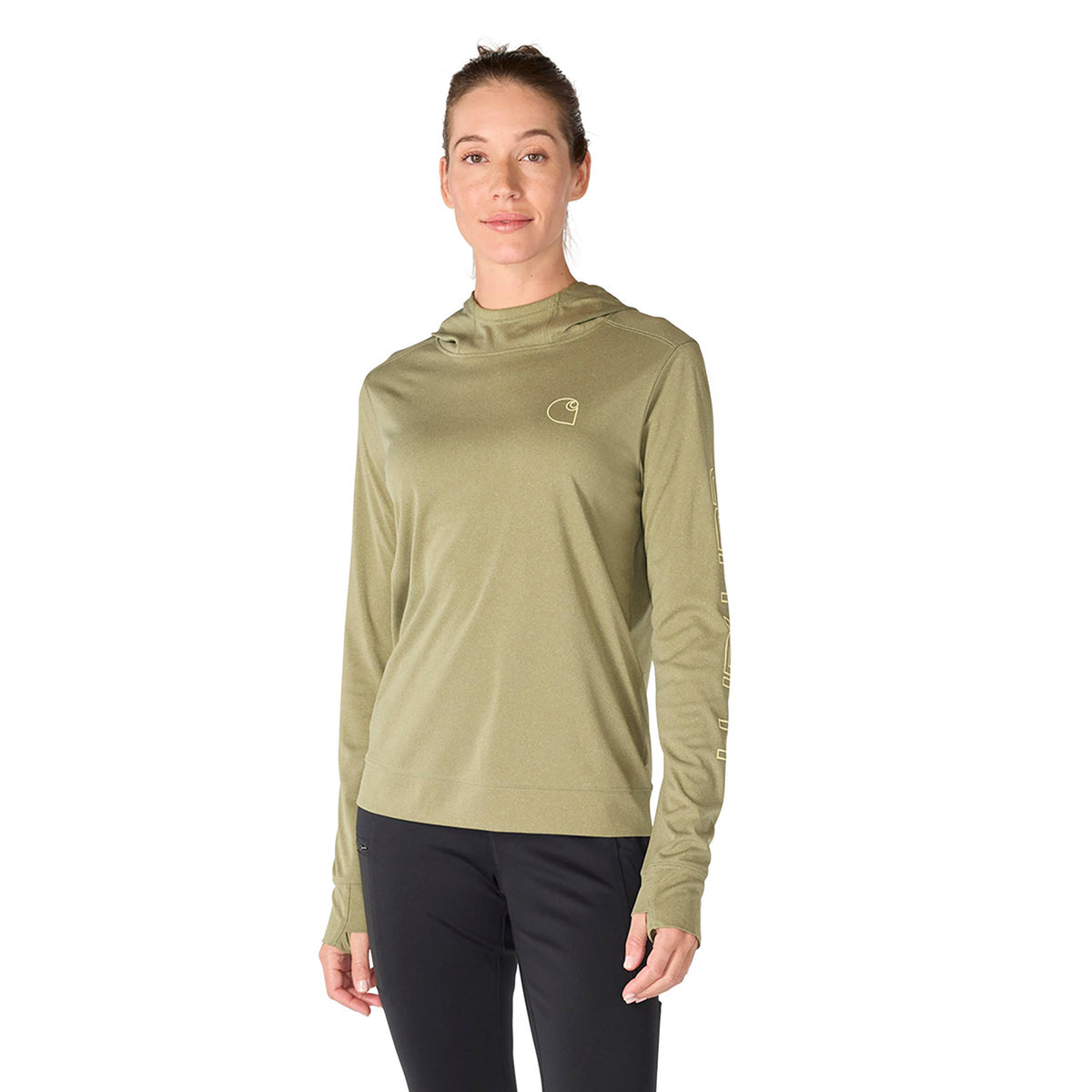 Carhartt Women's Force Sun Defender Relaxed Fit Long Sleeve Graphic Hooded T-Shirt Long Sleeve T-Shirts Carhartt Dill Heather 2XL Reg