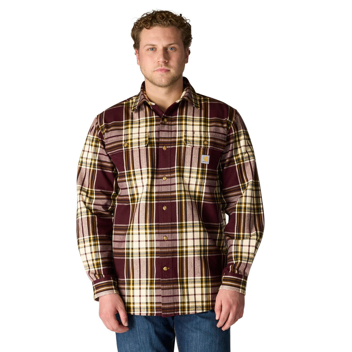 Carhartt Men's Loose Fit Heavyweight Long Sleeve Flannel Plaid Work Shirt Work Shirts Carhartt Port 2XL Reg